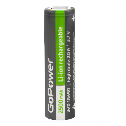 Аккумулятор GoPower "ICR 18650" 00-00018355, 3.7В 2500мАч Li-Ion